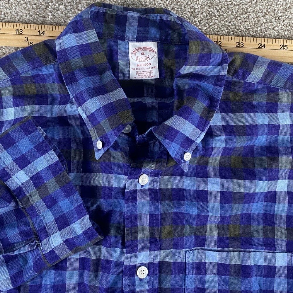 Brooks Brothers Blue Buffalo Plaid Button Down Men XL Supima Cotton Made in USA